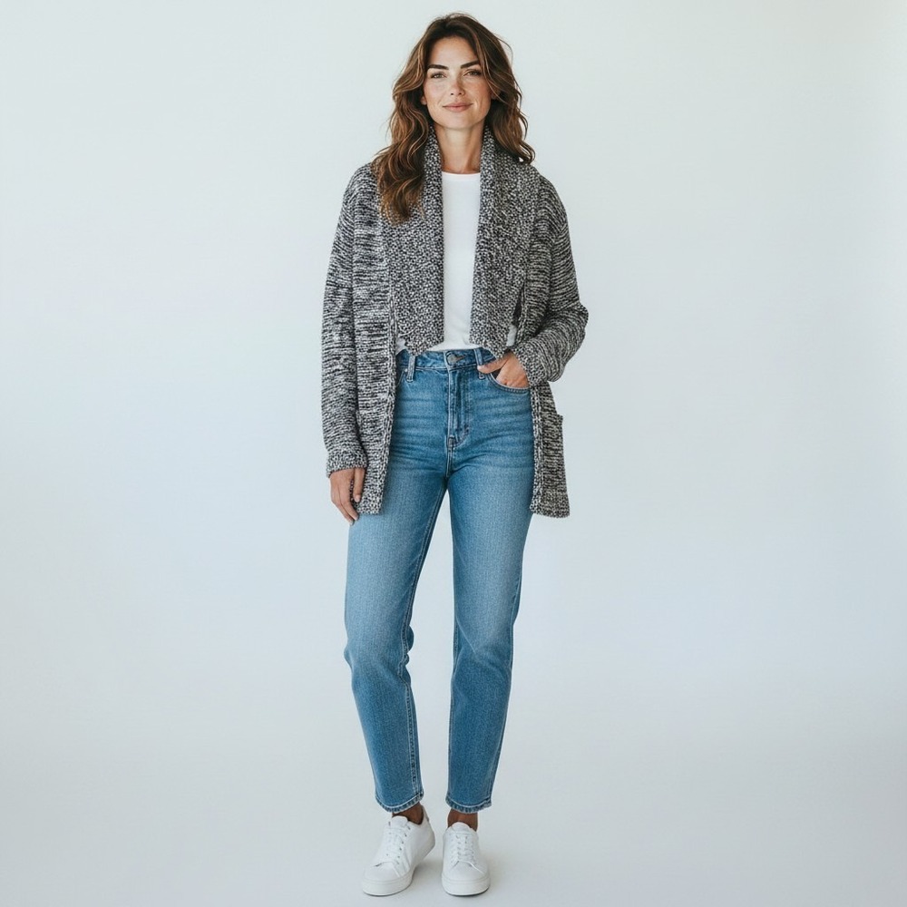 Dana Buchman Women Marled Knit Open Front Cardigan Sweater timeless cozy casual